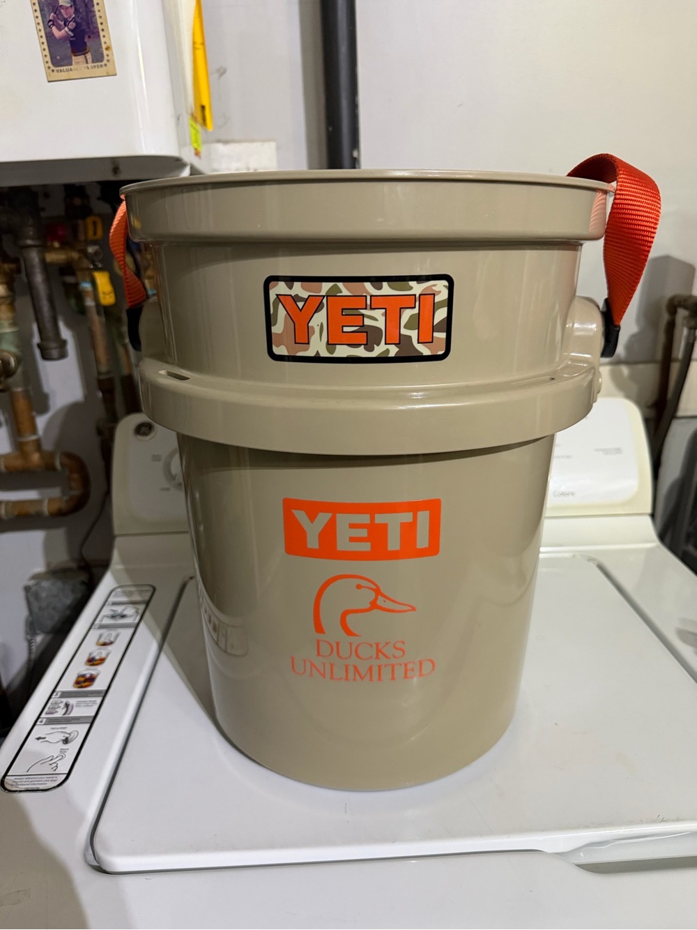 Yeti Tan Cooler Bucket with Bright Orange Ducks Unlimited Logo - Picture 5 of 5